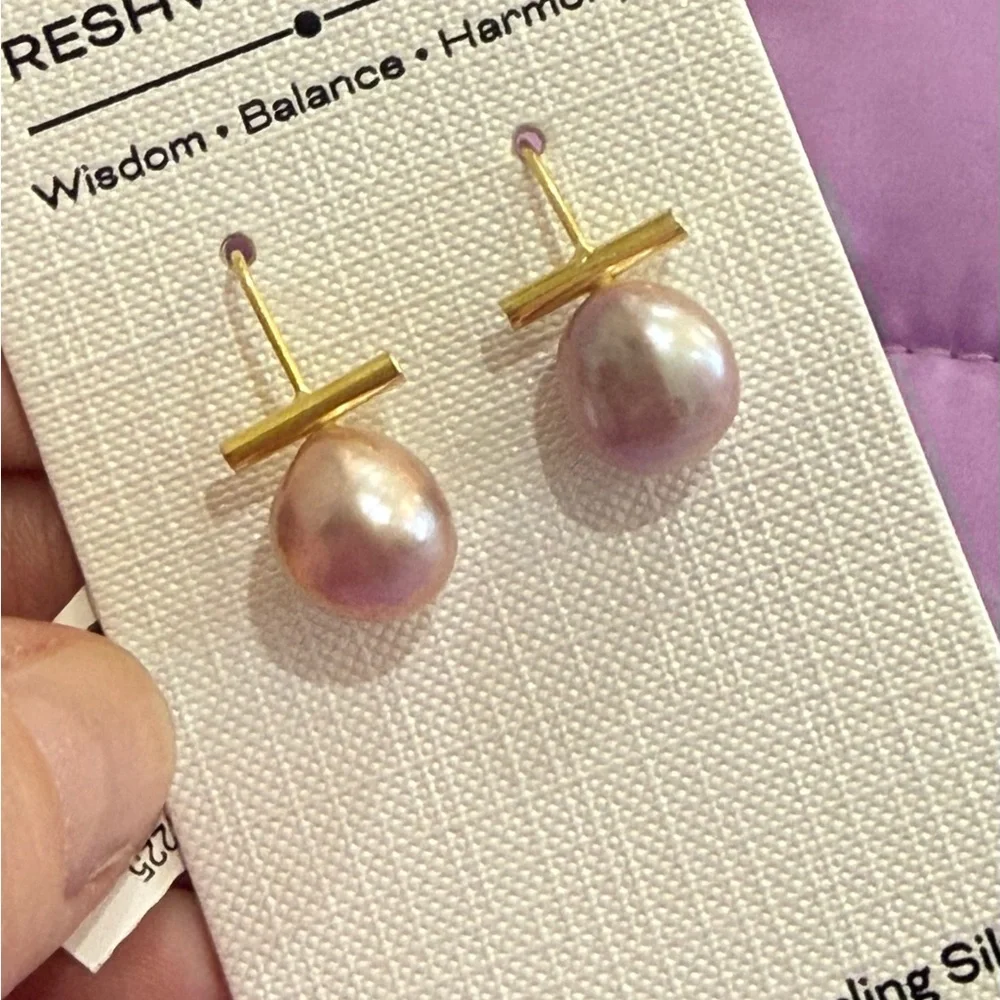 Gold Plated Sterling Silver  Earrings - Pink Lavender 🩷💜 - Picture 4 of 5